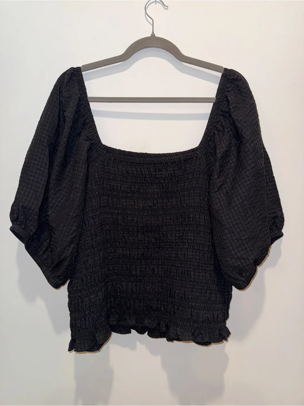 Old Navy Smocked Blouse Puff Sleeve Peasant Top Short Sleeve Black Size XXL